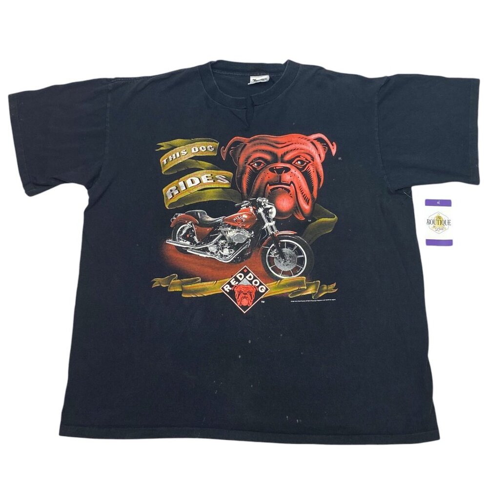Vintage River XL Red Dog "This Dog Rides" Black Graphic TShirt Single Stitch